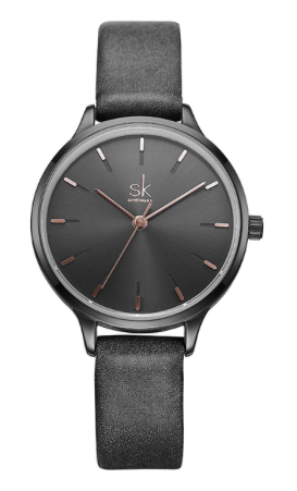 Montre Shengke en cuir noir pour femmes